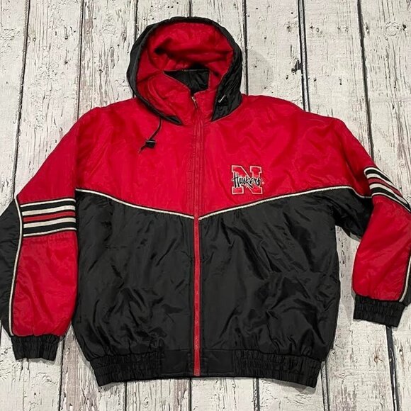 Vintage University of Nebraska Cornhuskers College 1990s Puffy Hooded Jacket - Picture 1 of 9